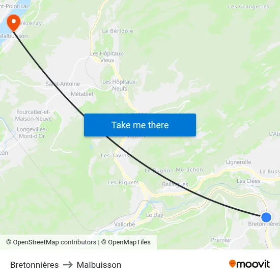 Bretonnières to Malbuisson map