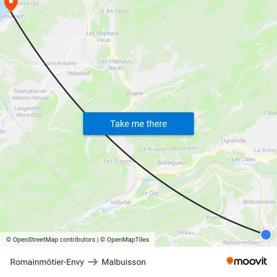 Romainmôtier-Envy to Malbuisson map