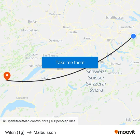 Wilen (Tg) to Malbuisson map