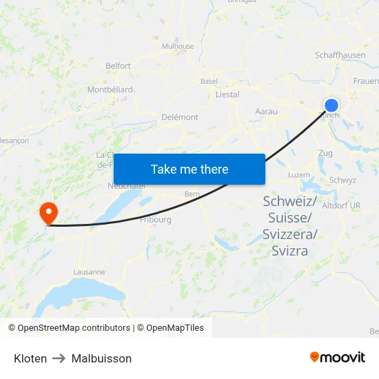 Kloten to Malbuisson map