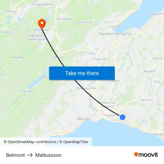 Belmont to Malbuisson map