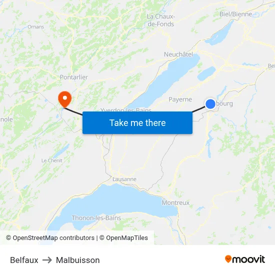 Belfaux to Malbuisson map