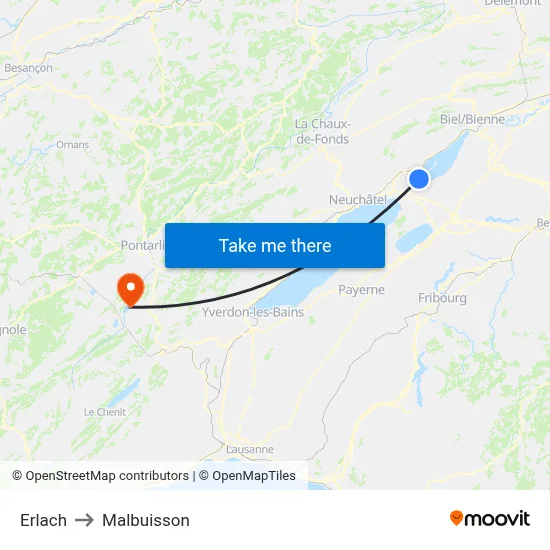 Erlach to Malbuisson map