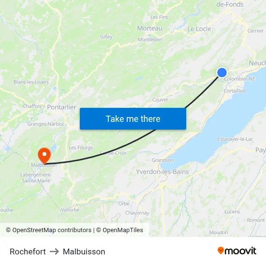 Rochefort to Malbuisson map