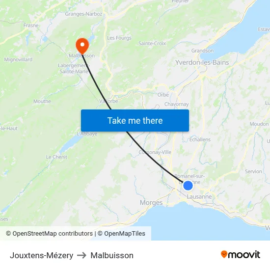 Jouxtens-Mézery to Malbuisson map