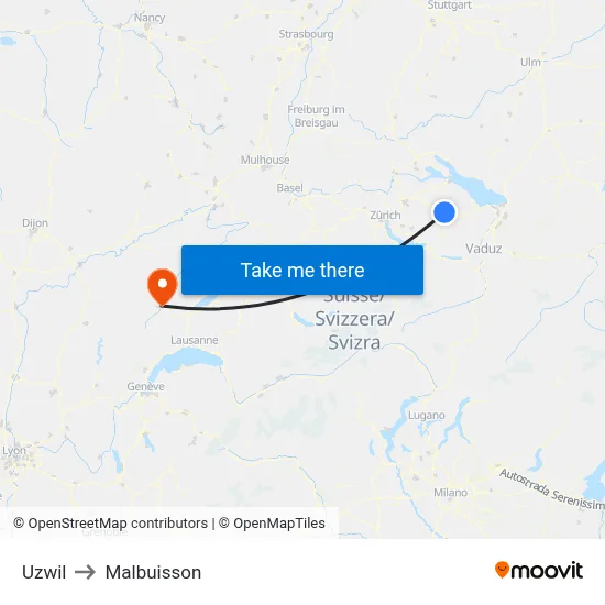 Uzwil to Malbuisson map