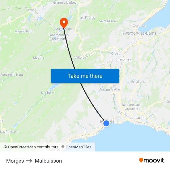 Morges to Malbuisson map