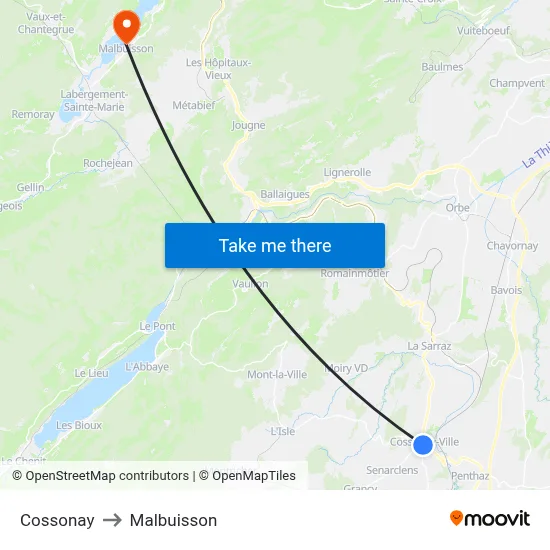 Cossonay to Malbuisson map
