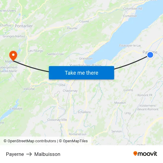 Payerne to Malbuisson map