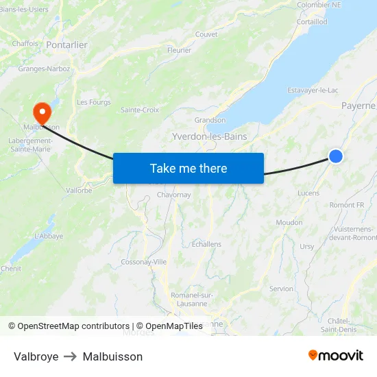 Valbroye to Malbuisson map