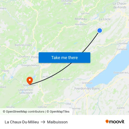 La Chaux-Du-Milieu to Malbuisson map