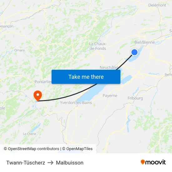 Twann-Tüscherz to Malbuisson map
