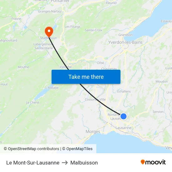Le Mont-Sur-Lausanne to Malbuisson map