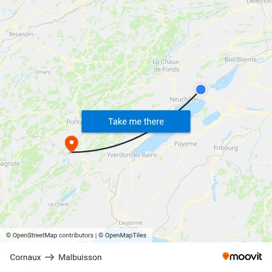 Cornaux to Malbuisson map