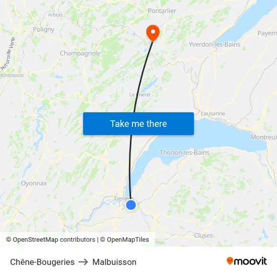 Chêne-Bougeries to Malbuisson map