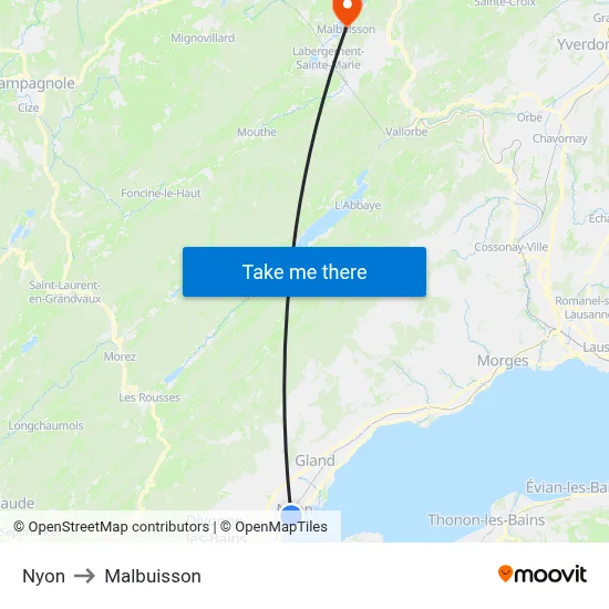 Nyon to Malbuisson map