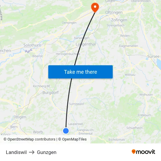Landiswil to Gunzgen map