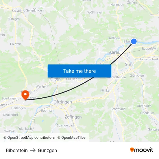 Biberstein to Gunzgen map