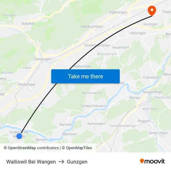 Walliswil Bei Wangen to Gunzgen map