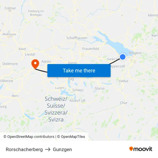 Rorschacherberg to Gunzgen map