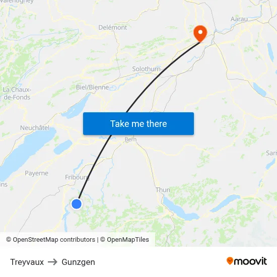 Treyvaux to Gunzgen map