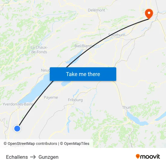 Echallens to Gunzgen map