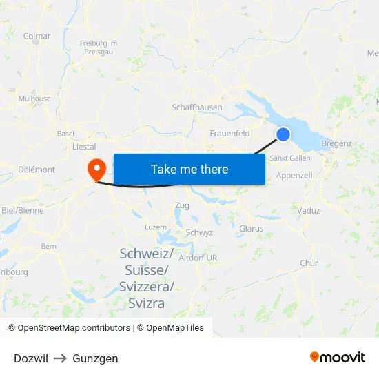 Dozwil to Gunzgen map