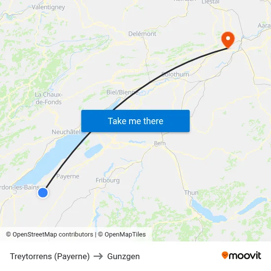 Treytorrens (Payerne) to Gunzgen map