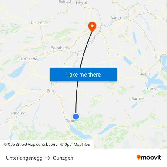 Unterlangenegg to Gunzgen map