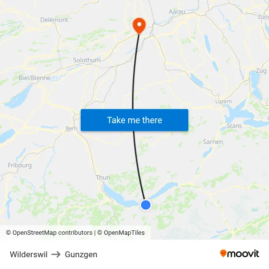 Wilderswil to Gunzgen map