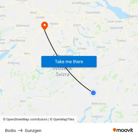 Bodio to Gunzgen map