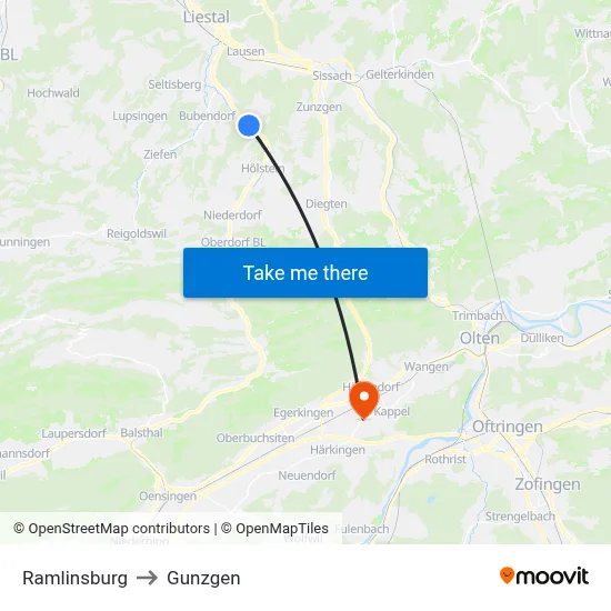 Ramlinsburg to Gunzgen map
