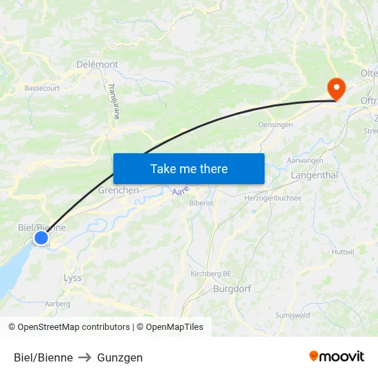Biel/Bienne to Gunzgen map