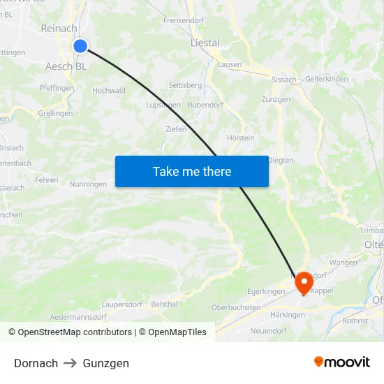 Dornach to Gunzgen map