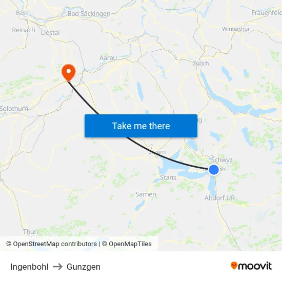 Ingenbohl to Gunzgen map