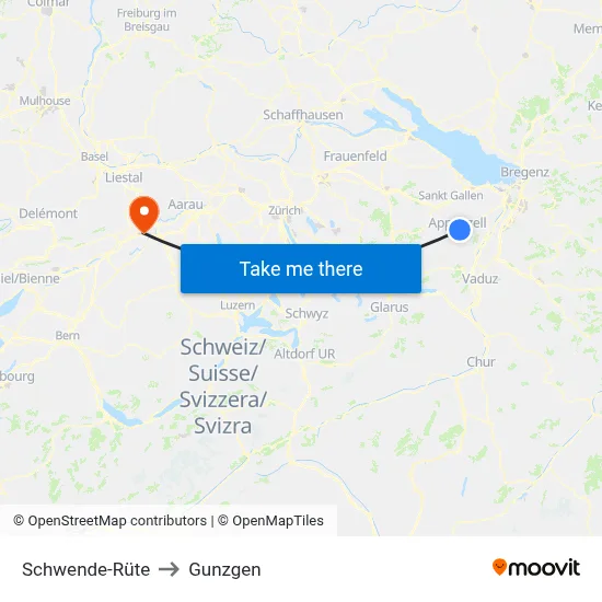 Schwende-Rüte to Gunzgen map