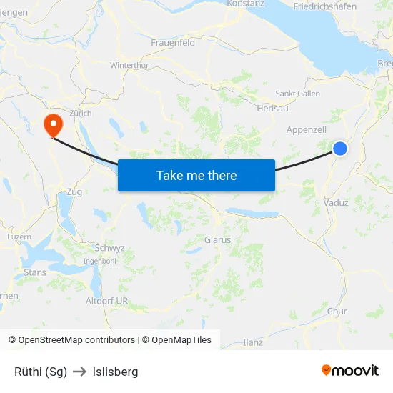 Rüthi (Sg) to Islisberg map