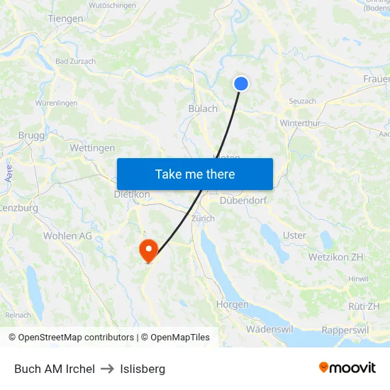 Buch AM Irchel to Islisberg map