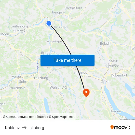 Koblenz to Islisberg map
