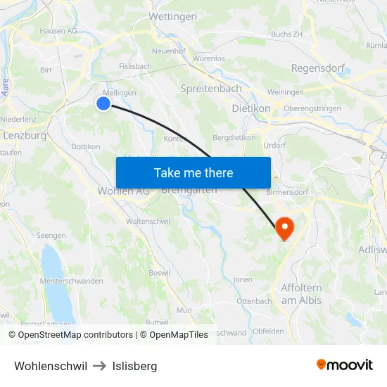 Wohlenschwil to Islisberg map