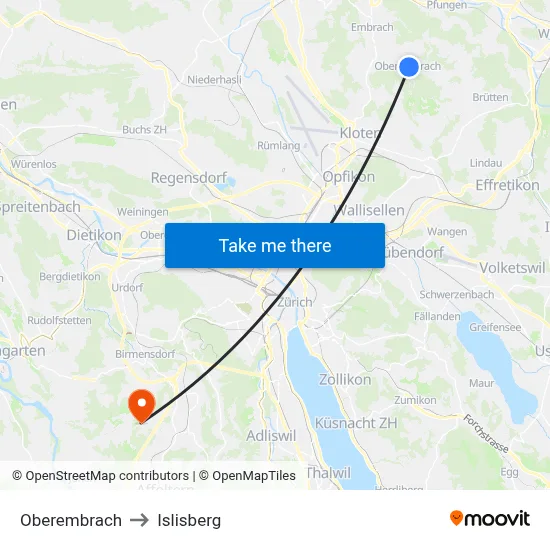 Oberembrach to Islisberg map