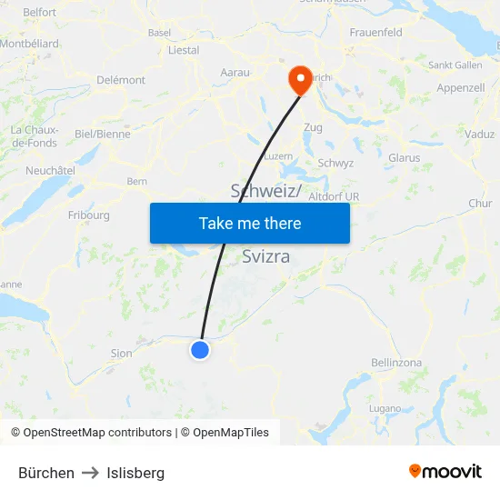 Bürchen to Islisberg map