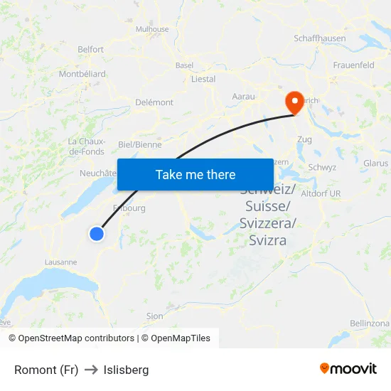 Romont (Fr) to Islisberg map
