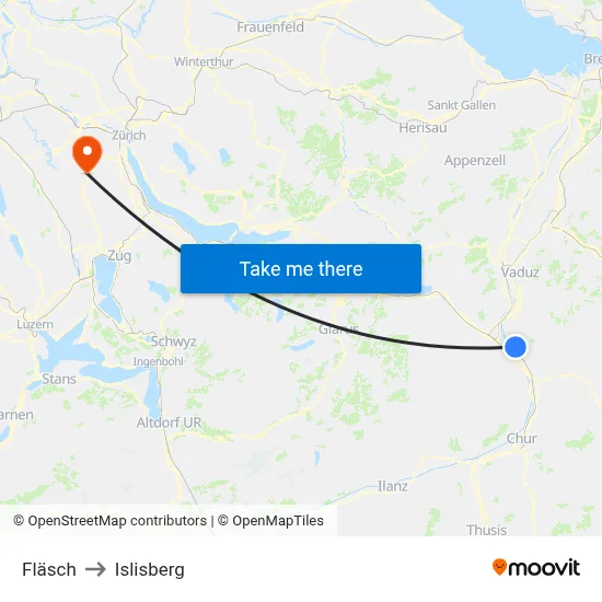 Fläsch to Islisberg map