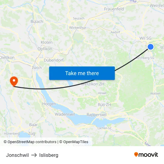 Jonschwil to Islisberg map