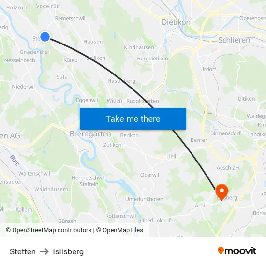 Stetten to Islisberg map