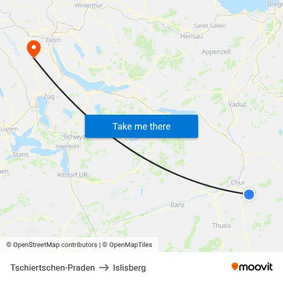 Tschiertschen-Praden to Islisberg map
