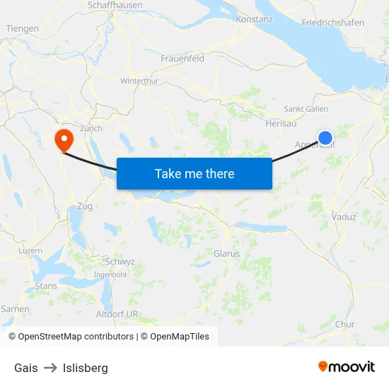 Gais to Islisberg map
