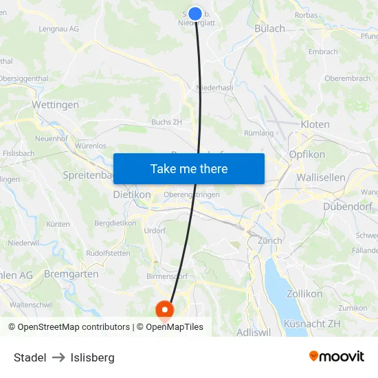 Stadel to Islisberg map