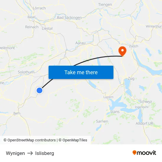 Wynigen to Islisberg map